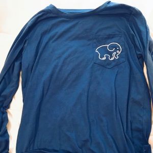 Navy blue Ivory Ella crewneck shirt with pocket.